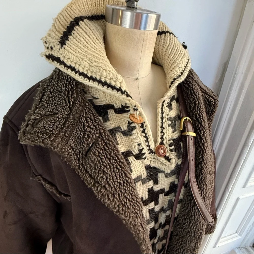 L. L. Bean Brown sherpa faux fur suede coat - Picture 5 of 11